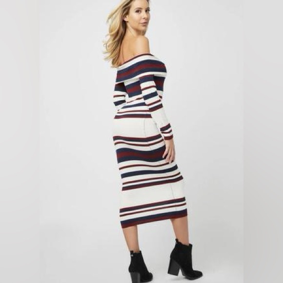 NWT Guess Solan Stripe Dove White Multi Sweater Dress Midi - Picture 3 of 6